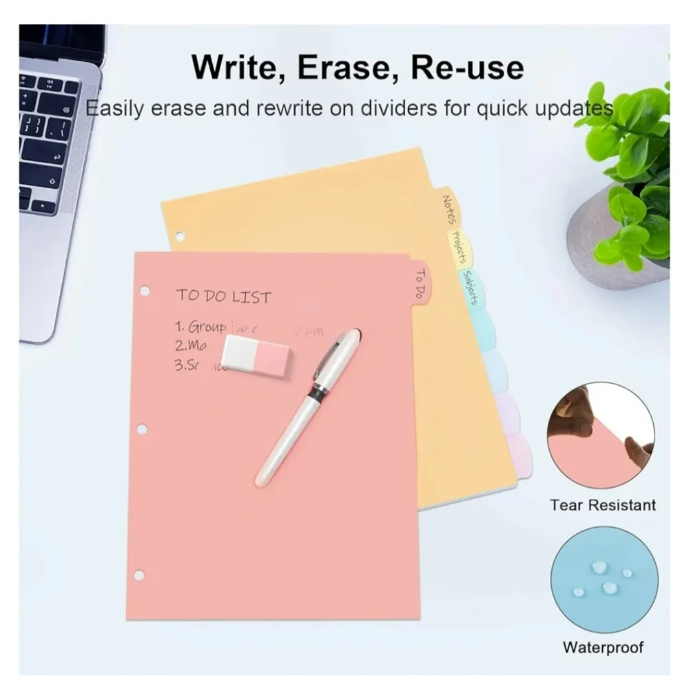 (105)16 Count/2 Sets Write & Erase Binder Dividers with Tabs, Durable Plastic